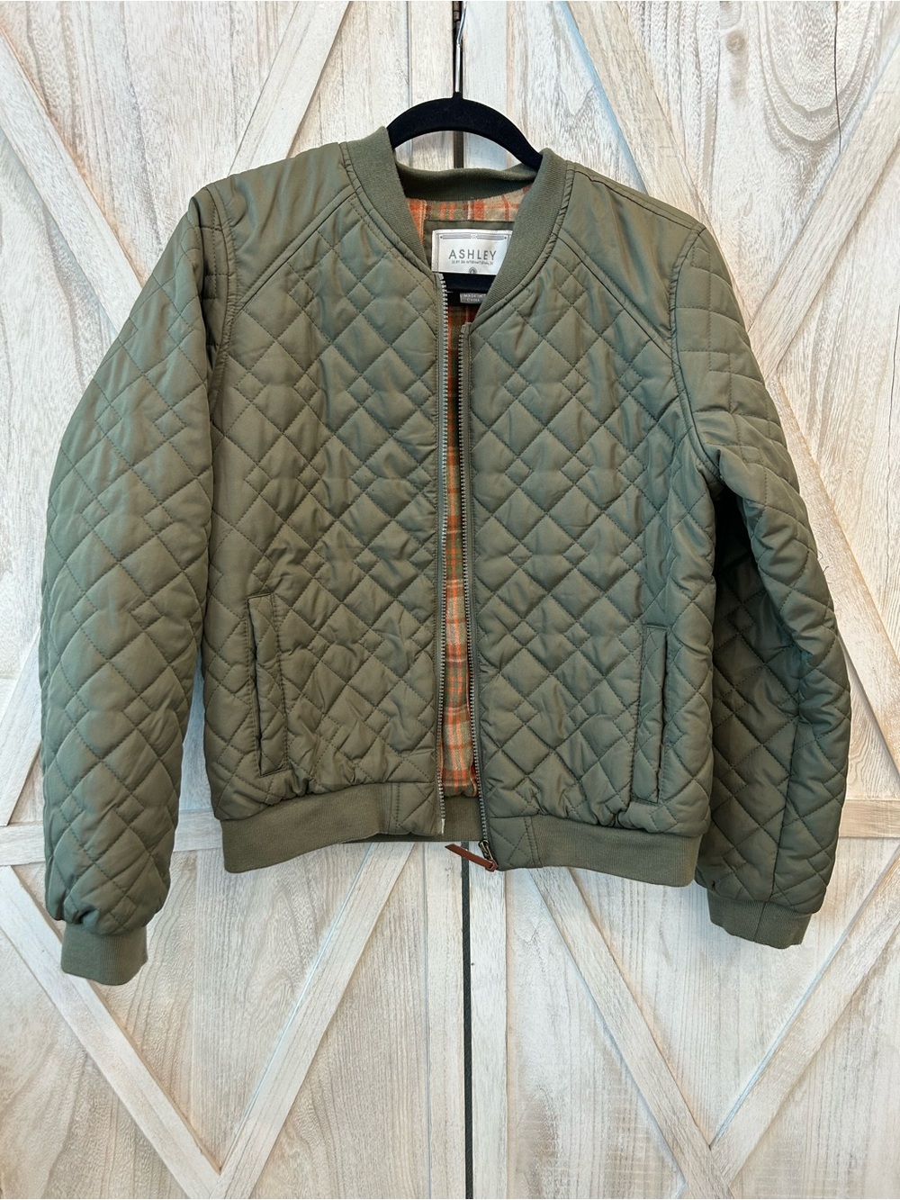 Ashley By 26 International Olive Green Quilted Bomber Jacket